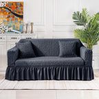 Velvet Jacquard Sofa Cover Ruffle Detail – Non-Slip Dustproof Soft Breathable Slipcover, Machine Washable All-Season, Polyester Spandex, 1/2/3/4 Seater, Grey