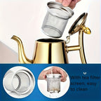Stainless Steel Kettle with Filter Tea Pot Coffee Pot Cold Water Pitcher Induction Cooker Compatible for Home Hotel Restaurant Golden Finish