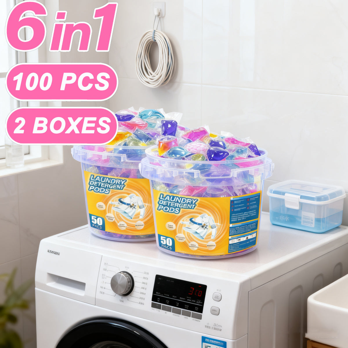 Laundry Scent Beads 6-in-1 with Detergent Dispenser & Laundry Balls, Long-Lasting Fragrance Washing Beads Pods for Fresh Clean Clothes, 50 Count Per Box, 1 or 2 Box Options