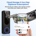 1080P Video Doorbell Camera Wireless – Intelligent Body Detection, Two-Way Audio, Infrared Night Vision, Cloud Storage, Real-Time View, 5200mAh Battery, Black Linen