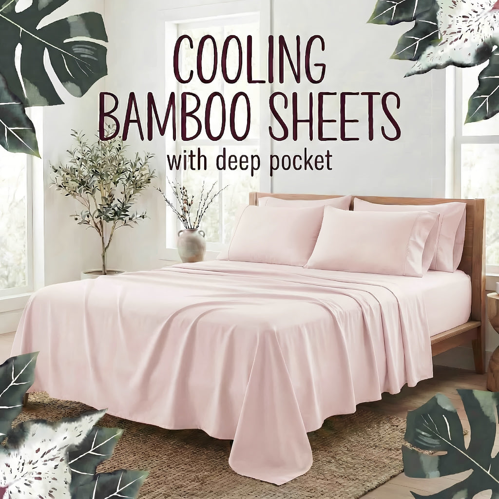 Bamboo Fiber 4-Piece Bedding Set Hypoallergenic Temperature Regulating Deep Pocket - Wrinkle Free All Season Bed Set Twin Full Queen King 12 Colors