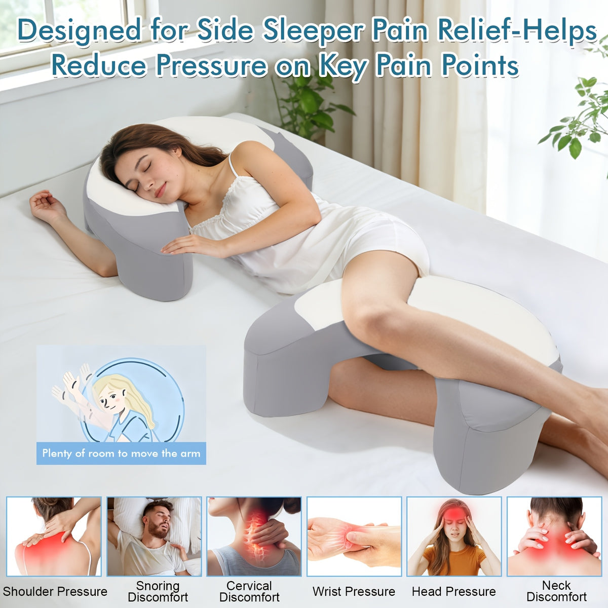 C-Shaped Ergonomic Neck Pillow with Cooling Gel – Multi-Angle Cervical & Spine Support for Side, Back & Stomach Sleepers, Removable Cool Pillowcase | Gray