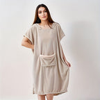 Adult Hooded Bathrobe Short Sleeve Coral Fleece Absorbent Quick Dry Wearable Bath Towel for Women Men - Parent Child Matching Robe Pink Brown Grey | Nuvia Haven
