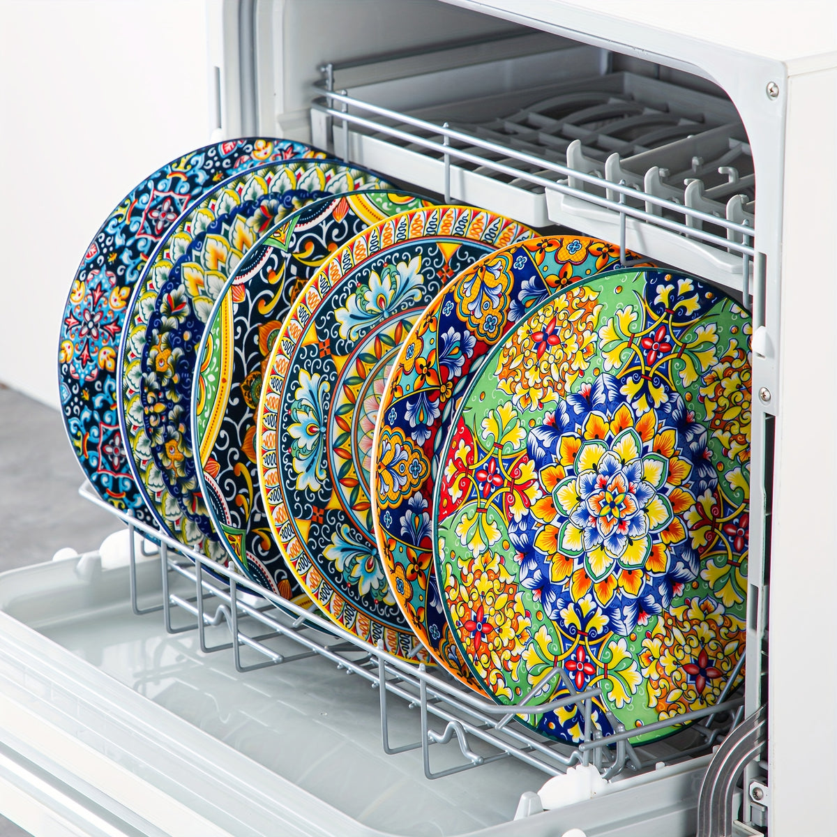 Bohemian Porcelain Dinner Plate Set of 6 - 10.5 Inch Large Serving Plates, Microwave & Dishwasher Safe, Elegant Ceramic Dinnerware for Daily Use, Parties & Gifting