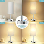 Dimmable Touch Bedside Table Lamp with Wood Base & USB-C Port – 3-Way Touch Control, Round Burlap Shade, A19 LED Bulb Included, 1/2 Pack