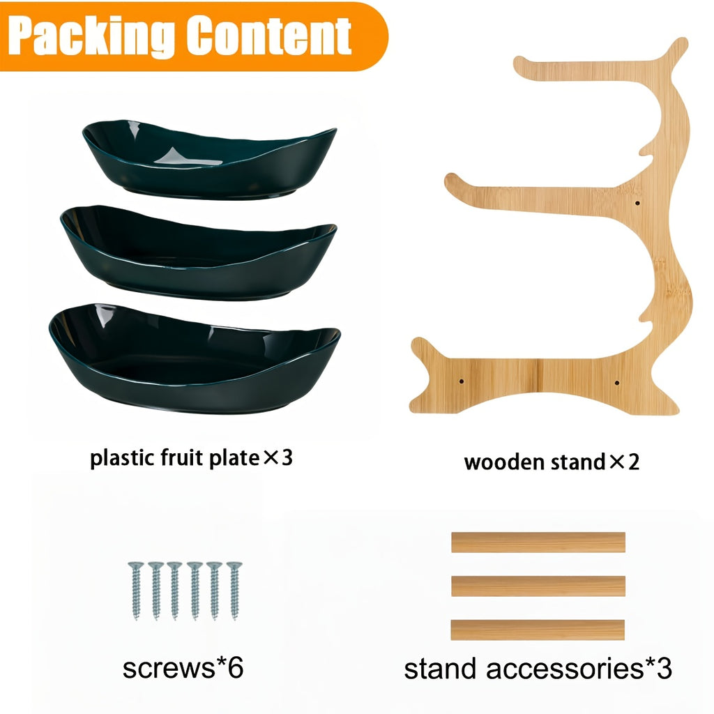 Tiered Fruit Basket Stand 2 or 3 Layer Nordic Style Fruit Bowl Wooden Plastic Snack Tray Kitchen Counter Organizer for Home Dining Table Storage