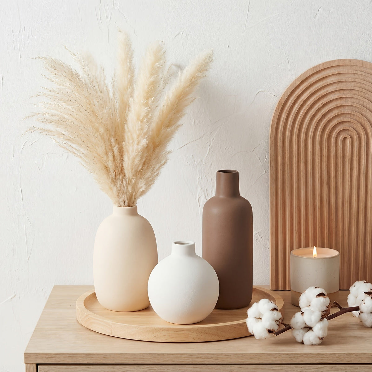 Set of 5 Ceramic Vases for Home Decor – Rustic Farmhouse Pottery, Vintage Decorative Vase Set for Living Room, Coffee Table, Office, Dining Area & Fireplace Mantel
