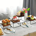 Set of 4 Square Wooden Cake Stands with Metal Wire Bases – Dessert Display Stands for Cupcakes, Appetizers & Party Serving