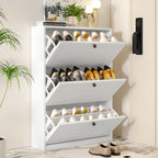 Flip Drawer Shoe Organizer Rack with 2 or 3 Drawers – Space-Saving Shoe Storage Cabinet for Entryway Hallway Bedroom, 3 Colors White Black Rustic Brown