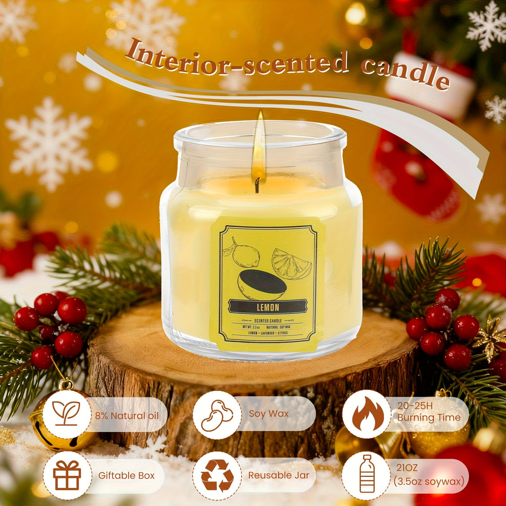 6-Piece Soy Scented Candle Set 120 Hour Burn – Jasmine Eucalyptus Lavender Vanilla Rose Lemon 3.5oz Each, Aromatherapy Home Fragrance Gift for Thanksgiving Christmas Mother’s Day