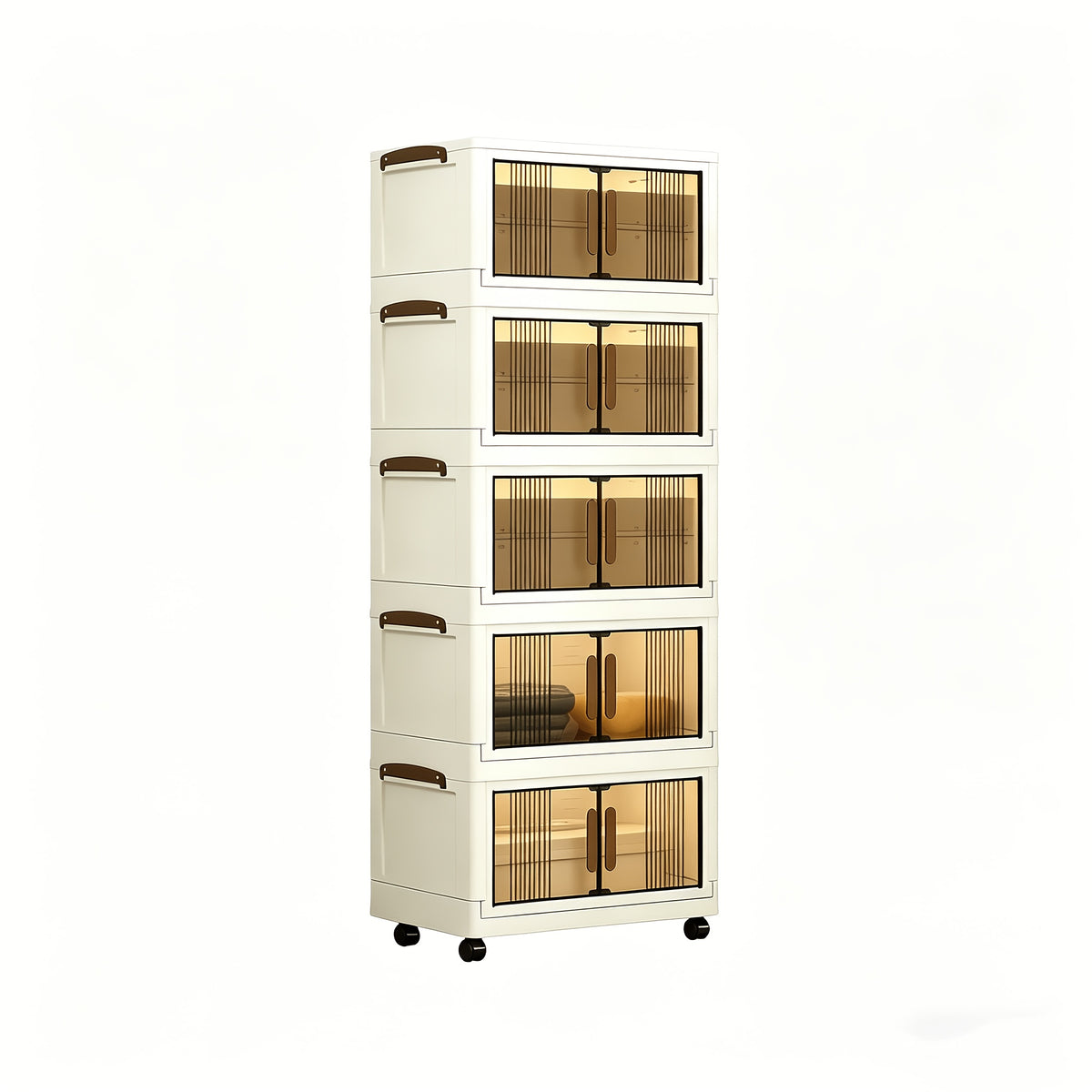Stackable Plastic Drawer Organizer with Wheels 29 Gallon Extra Large Transparent Storage Cabinet – 3/4/5 Layer Foldable Drawers for Bedroom Closet Living Room