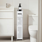 Slim Bathroom Storage Cabinet PVC Organizer with Toilet Paper Holder for Tight Spaces Bathroom Bedroom Living Room Easy Assemble Compact White