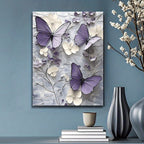 Elegant Butterfly Floral Canvas Wall Art – Wooden Framed Large Print, Rustic Farmhouse Style, Purple & White Floral Design on Grey Background, Perfect for Wedding, Bridal Shower, Living Room & Home Decor