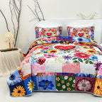 Floral Quilt Set 2 or 3 Piece – Colorful Flowers & Plants Quilted Bedspread with Pillowcases, Soft Breathable Hypoallergenic Machine Washable Bed Cover Twin Queen King