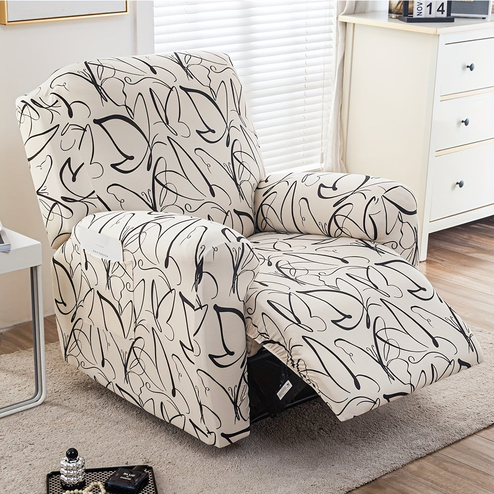 Recliner Slipcover Set of 4 with Side Pocket, Extra Large Jacquard Stretch Furniture Protector Cover, Elastic Band Closure, 92% Polyester All-Season Recliner Chair Cover for Living Room, 10 Patterns