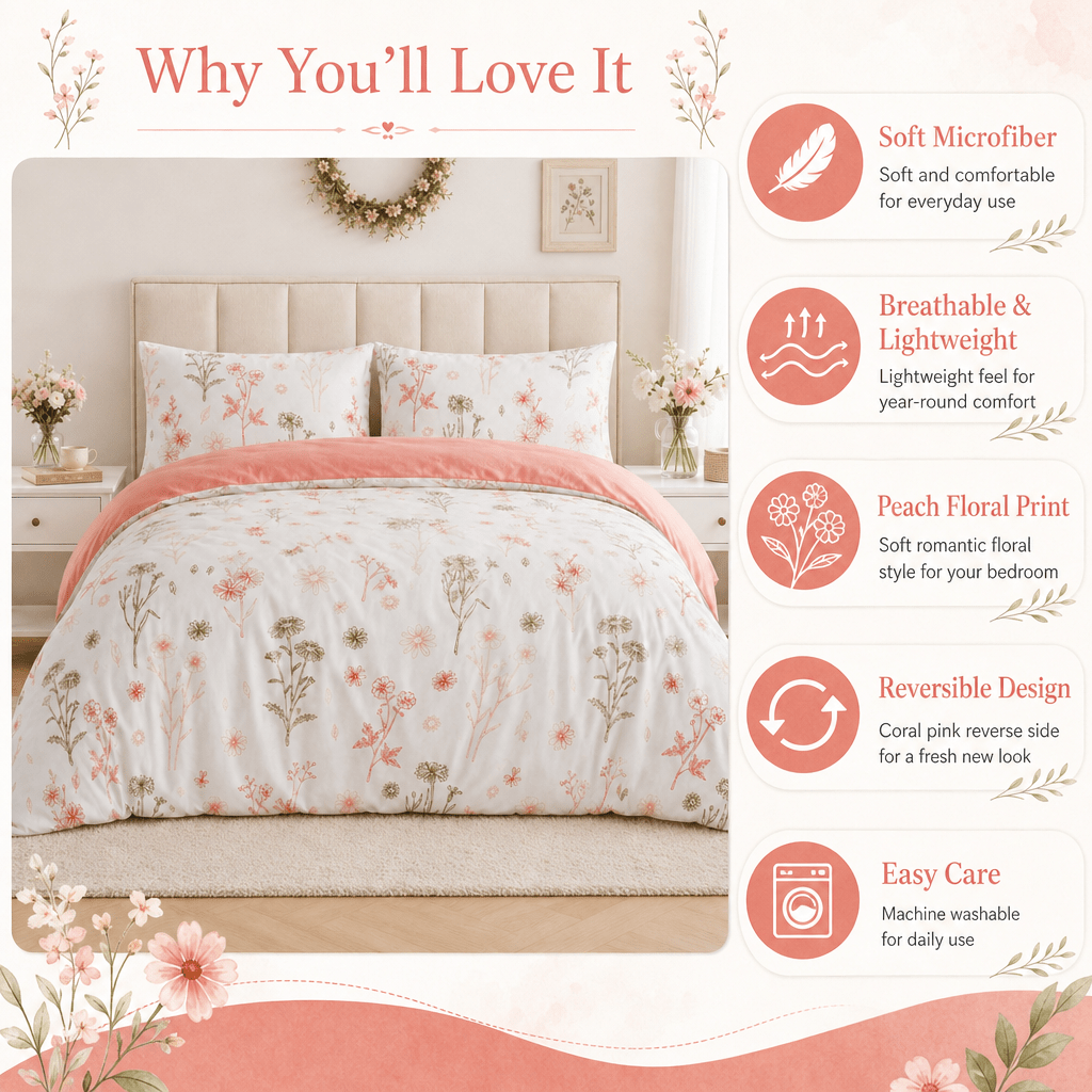 Duvet Cover Set Multicolor Floral Print Queen King Twin Full - 3-Piece Soft Breathable Bedding with Pillowcases, Boho Bedroom Decor All-Season