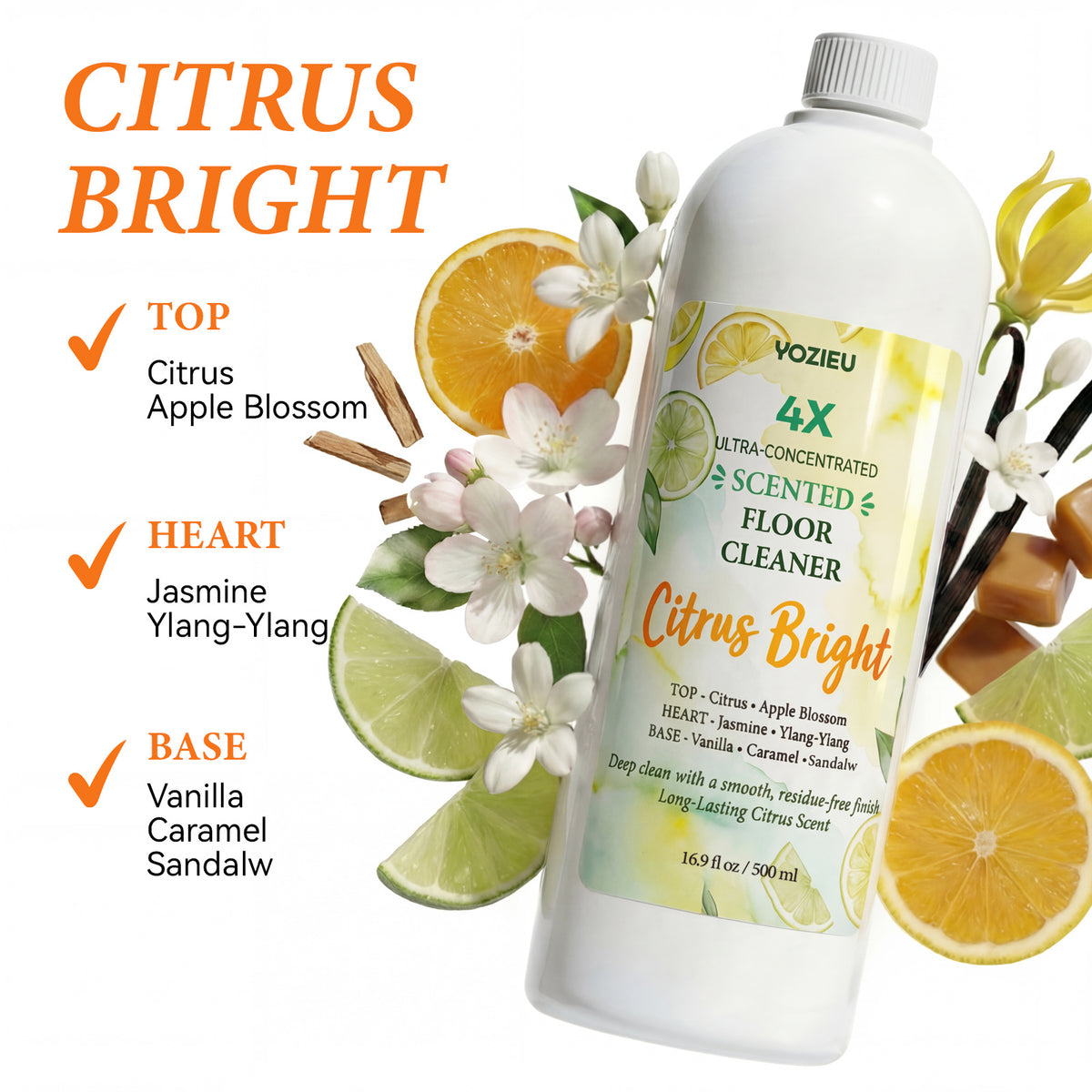 4x Concentrated Liquid Floor Cleaner 500ml - Pet-Friendly, Scented, Cleans & Deodorizes, No Watermarks, Multi-Surface Formula - Lavender, Citrus, Vanilla Lemon & Coconut Scents