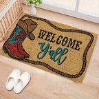 Cowboy Boots Western Flannel Floor Mat Non-Slip Water Absorbent Machine Washable, 20x31in Polyester Kitchen Bathroom Entryway Accent Mat