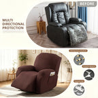 Recliner Sofa Cover 4pcs Set Jacquard Velvet High Elastic with Pocket – Removable Washable Chair & Sofa Protection Cover for Home Hotel, 7 Colors
