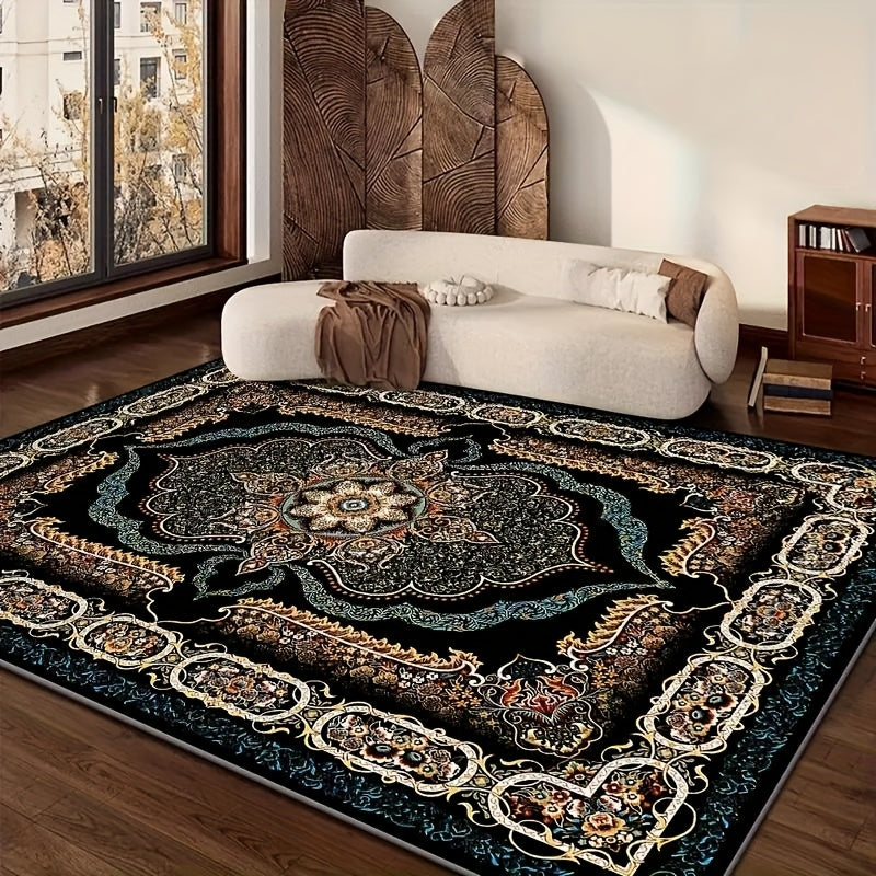 Dark-Toned Bohemian Area Rug Skin-Friendly – Non-Slip Non-Shedding Machine Washable Pet-Friendly Floor Mat for Living Room, Bedroom & Kitchen, 5 Sizes