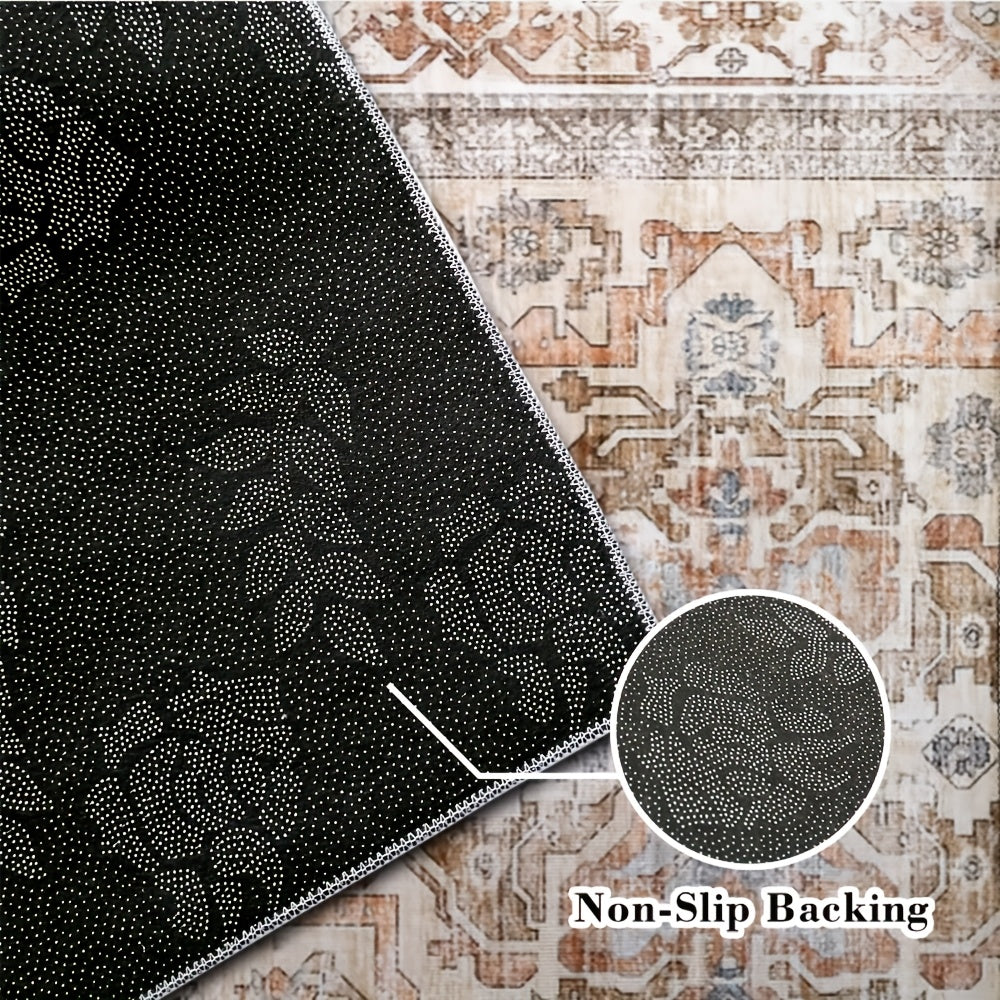 Vintage Persian Area Rug Bohemian Machine Washable Thick Pile Non-Shedding Polypropylene – Living Room Bedroom Office Boho Carpet, Multiple Sizes