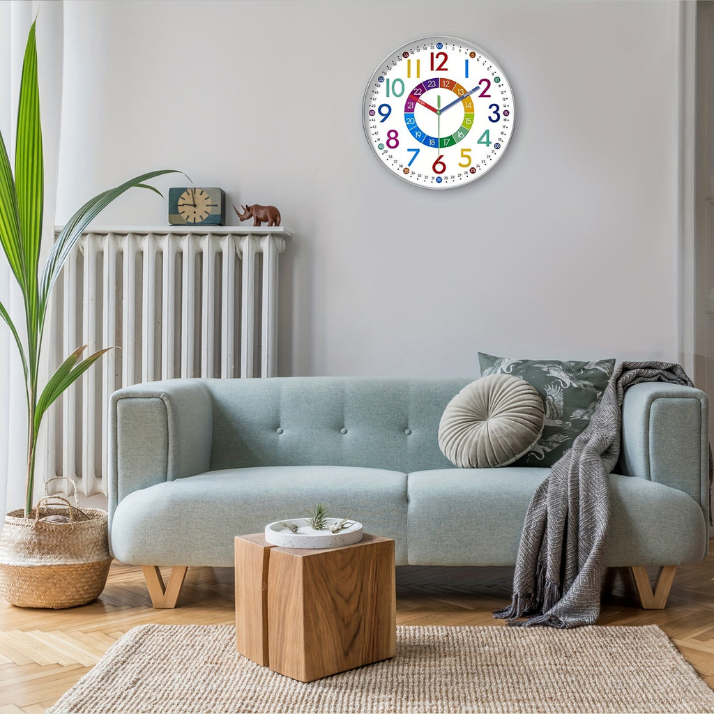 Color Learning Wall Clock for Kids – 8, 10 & 12 Inch Silent Quartz Movement, Teach How to Tell Time, Educational Teaching Clock for Bedroom, Classroom & School, AA Battery, Holiday Gift