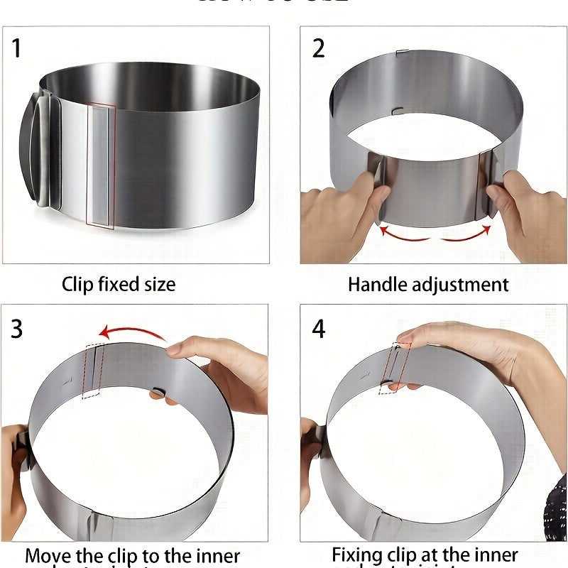 Adjustable Stainless Steel Cake Ring Mold, Set of 2 – 6.3–11.8" Expandable Mousse Ring, Heavy-Duty 400 Series, Non-Stick, for Baking Cakes, Tarts & Desserts
