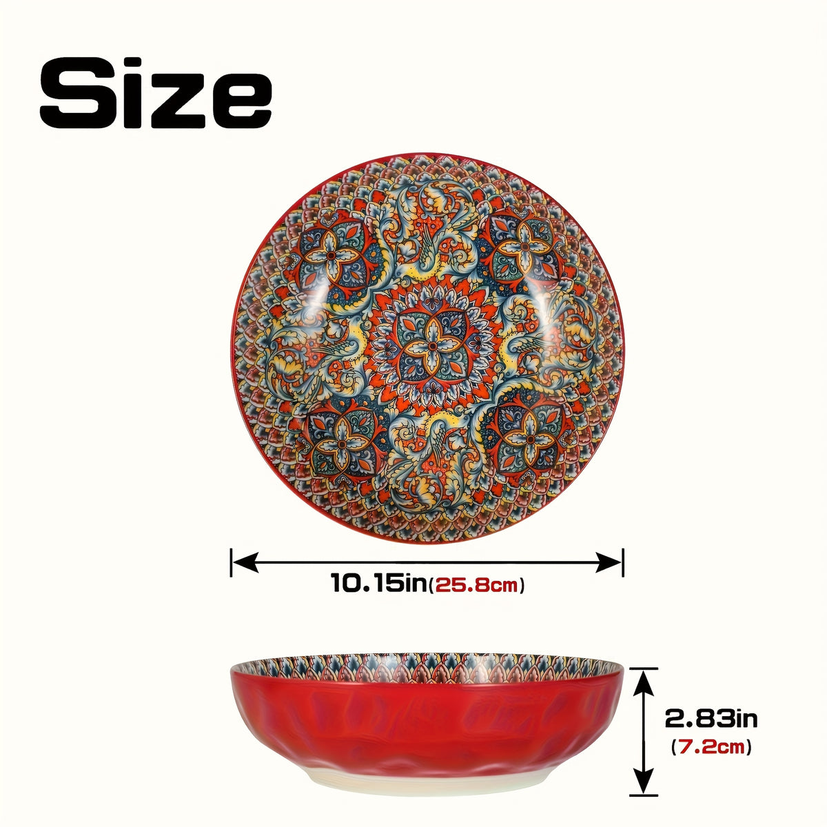 Bohemian Floral Ceramic Soup Bowl Set of 2 – Hand-Painted Vintage Tableware, Microwave Safe, 10.15in | Festive Gift
