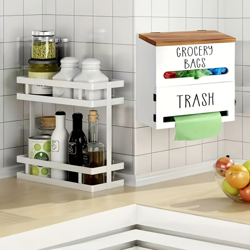 Wooden Trash Bag Dispenser Hanging Rack Under Sink Organizer for Garbage Bags Shopping Bags Tissues – Easy Install Space-Saving Kitchen Storage