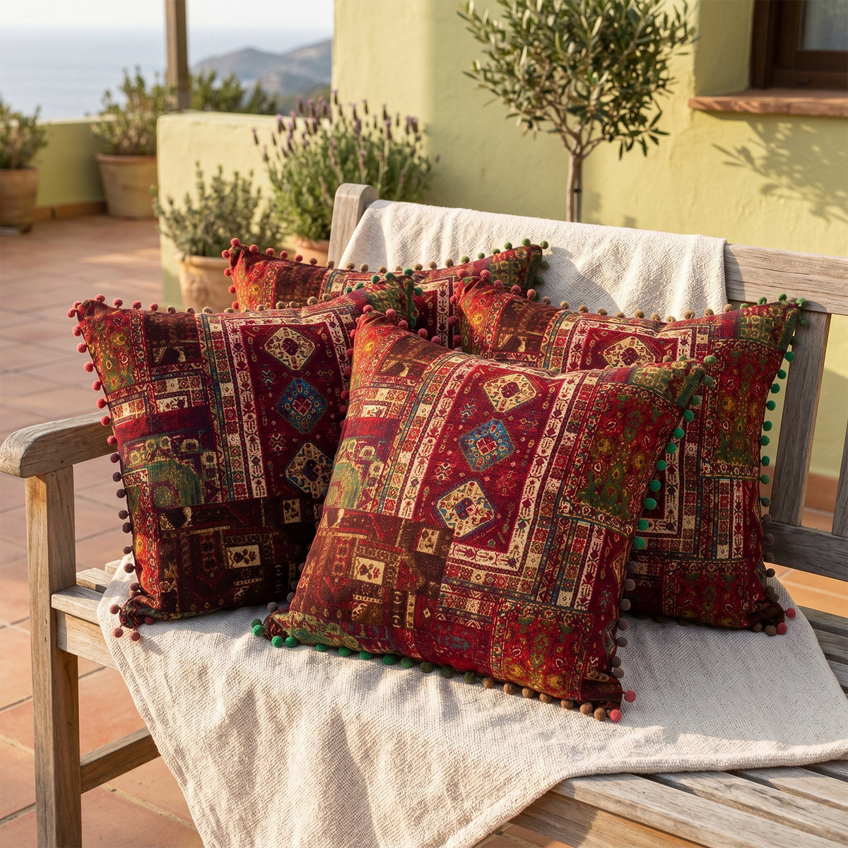 2-Pack Turkish Moroccan Throw Pillows with Inserts Reversible Floral Boho Decorative Pillow 18x18 Inch Polyester Square Cushion Zip Cover for Sofa Couch Bedroom Living Room 7 Colors
