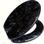 Soft Close Toilet Seat Round Black Marble | Designer Art Toilet Seat with Quick-Release Hinges, Easy Clean, Stylish Bathroom Upgrade