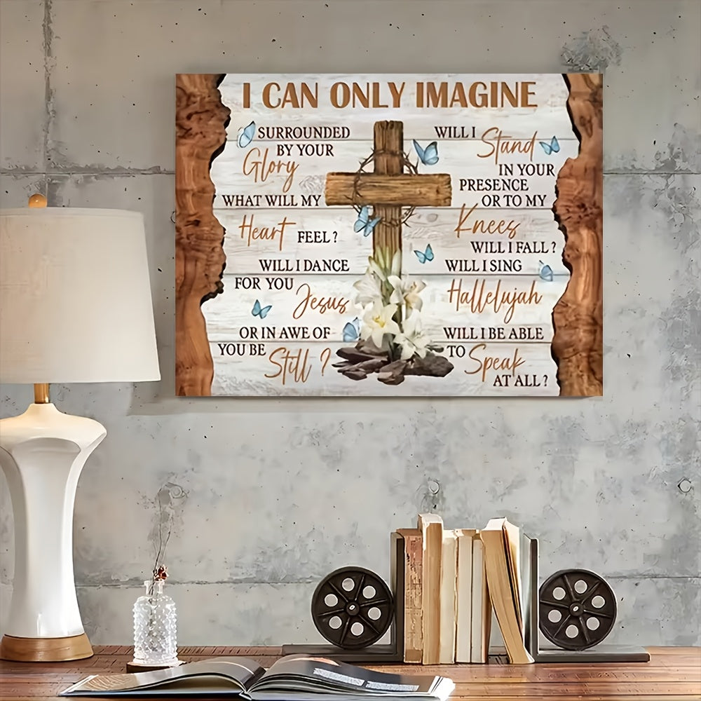 Rustic Framed Christian Canvas Wall Art Print Jesus Cross with Lilies Inspirational Religious Home Decor – Bible Wall Decoration for Living Room Bedroom, Ready to Hang
