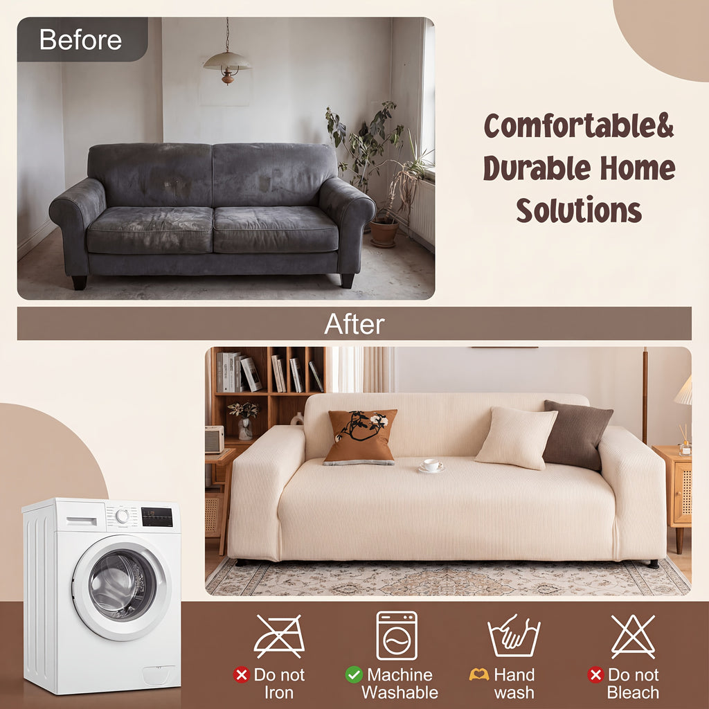 Sofa Slipcover with Skirt – Stretch Jacquard Full Coverage Couch Cover, Pet Proof Non-Slip Machine Washable, Fits 1 2 3 4 Seater Sofa for Living Room Bedroom, All Season Furniture Protector