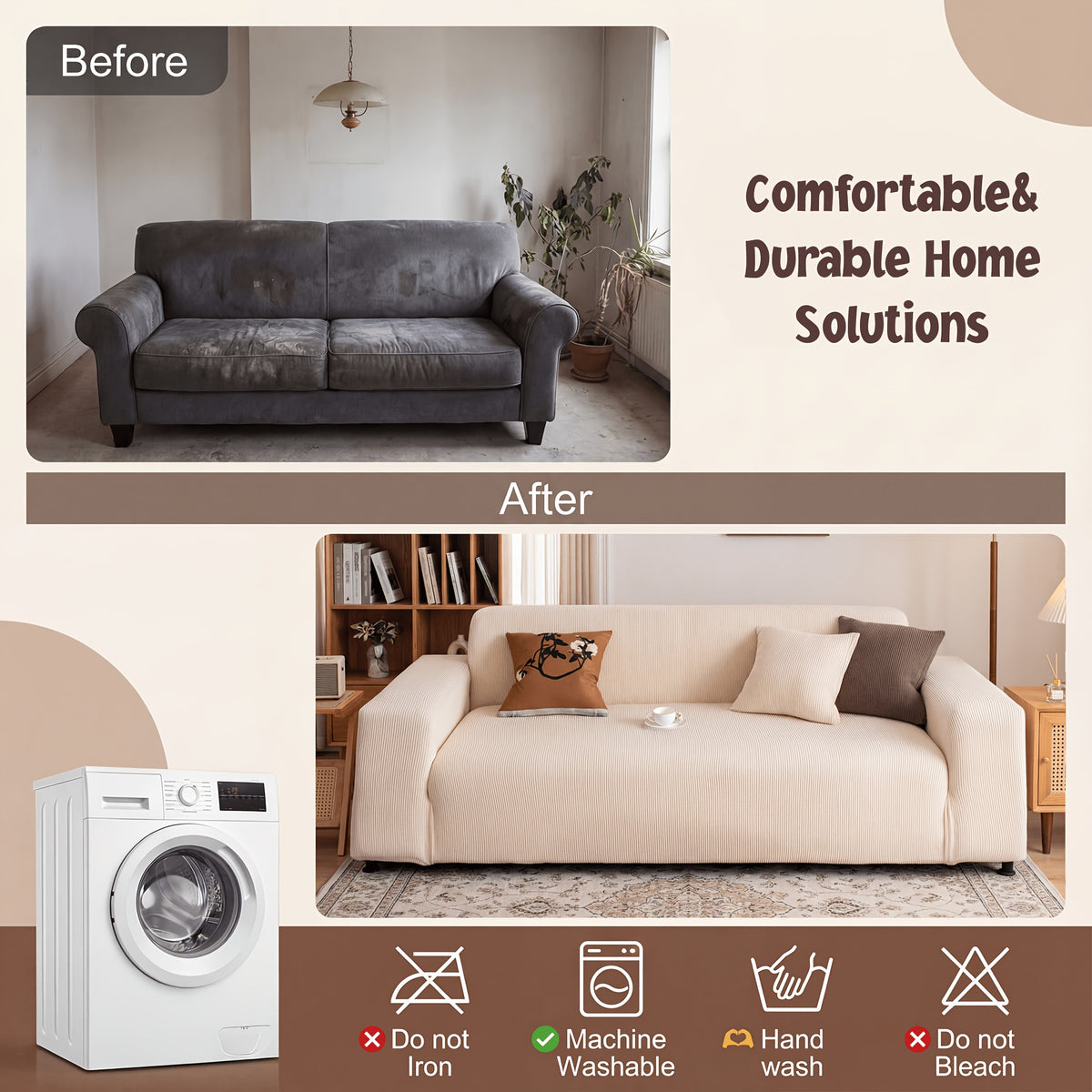 Sofa Slipcover with Skirt – Stretch Jacquard Full Coverage Couch Cover, Pet Proof Non-Slip Machine Washable, Fits 1 2 3 4 Seater Sofa for Living Room Bedroom, All Season Furniture Protector