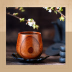 Wooden Tea Cups Set of 10 | Japanese Solid Wood Coffee Mugs 6oz Natural Drinking Teacup for Milk Hot Drinks Home & Kitchen