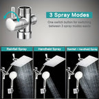 High Pressure Rainfall & Handheld Shower Head Combo, 9 Spray Settings, 11" Extension Arm, Leak-Proof Wall-Mounted, Height & Angle Adjustable, Holder & Hose Included – Chrome & Black, 8"/10"/12"
