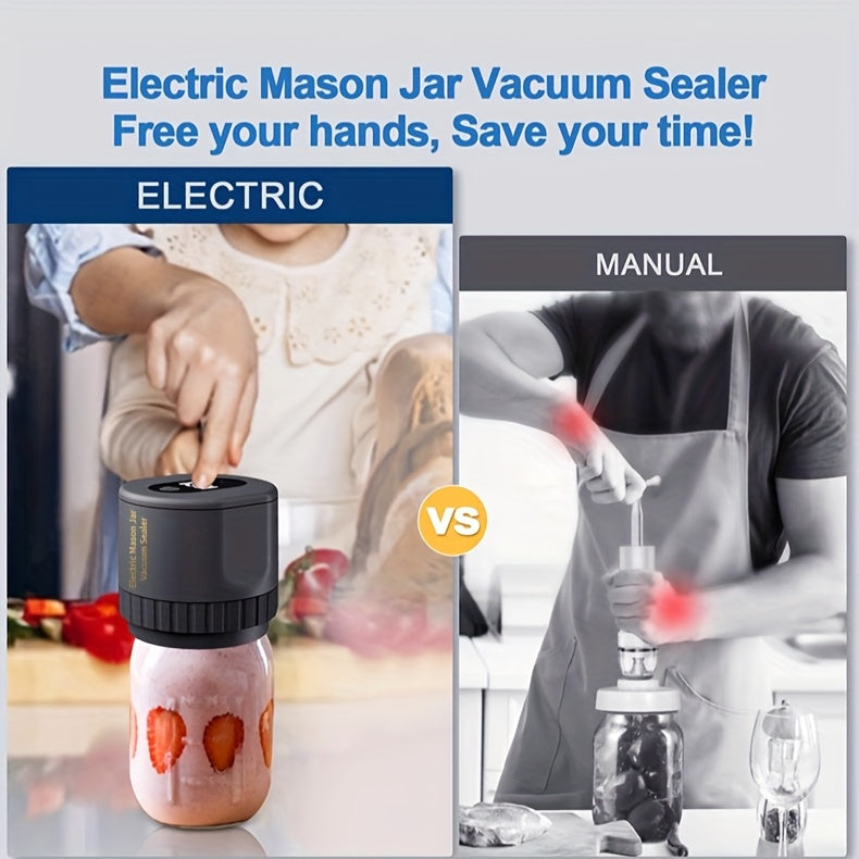 Electric Vacuum Mason Jar Sealing Kit with Lids for Wide Mouth & Regular Mouth Jars Food Preservation Vacuum Sealer