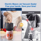 Electric Vacuum Mason Jar Sealing Kit with Lids for Wide Mouth & Regular Mouth Jars Food Preservation Vacuum Sealer