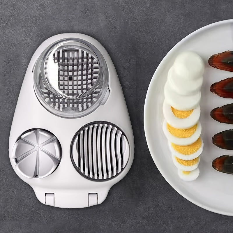 Egg Slicer 3-in-1 Heavy Duty Manual Egg Cutter with Circular Blade - Slice Crush and Cut Eggs Easily, Multifunctional Egg Tool for Home & Commercial Kitchen