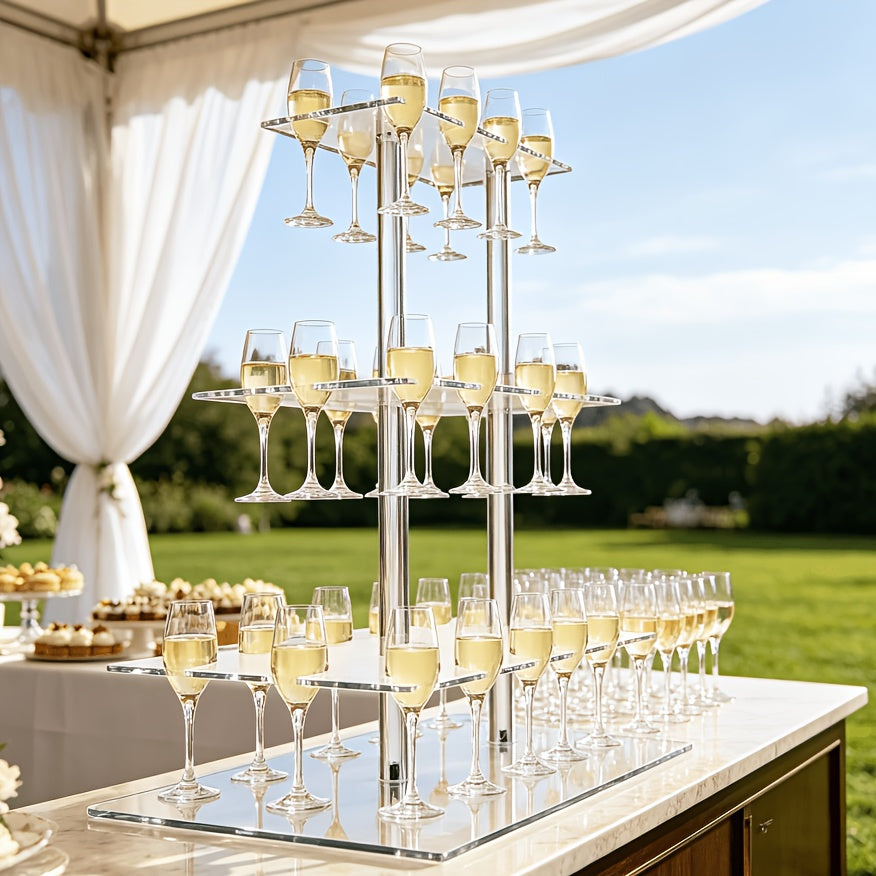 Champagne Tower 3-Tier Clear Acrylic Wine Glass Holder Stand for Wedding Reception New Year Eve Party - Elegant Drink Display for Banquet Bridal Shower Anniversary Company Dinner