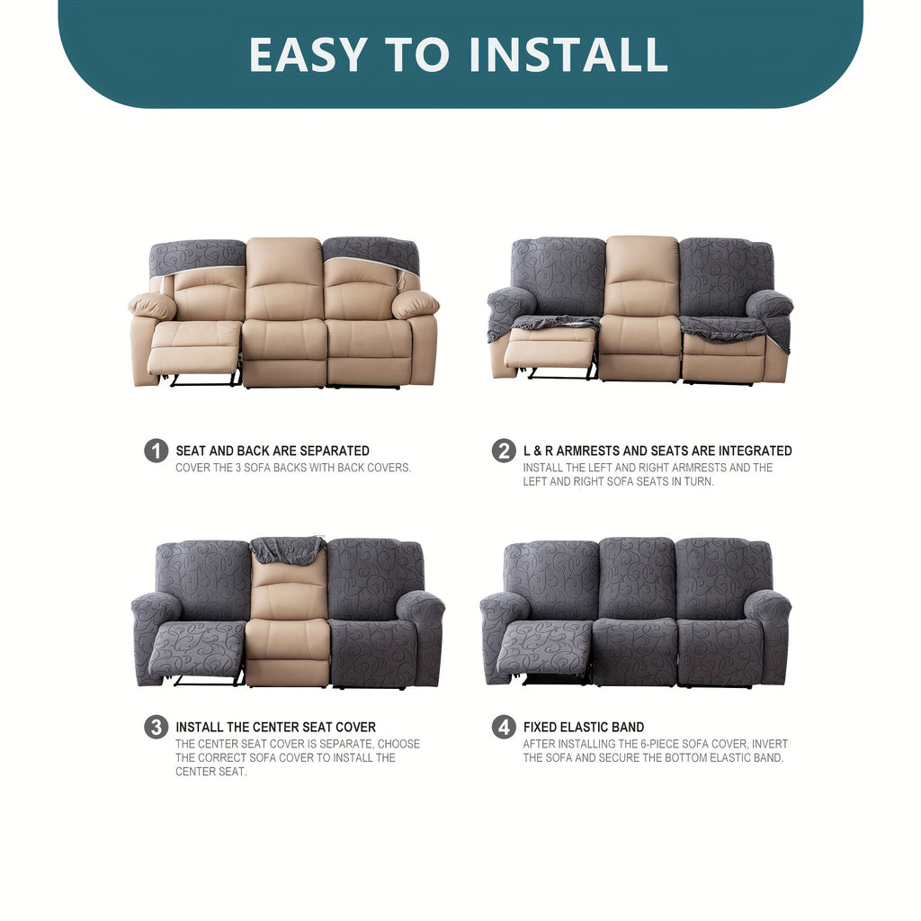 5-Piece Recliner Sofa Cover Set – Washable Furniture Protector with Elastic Bottom for 3-Seat Reclining Couch | Chocolate, Black, Grey, Beige