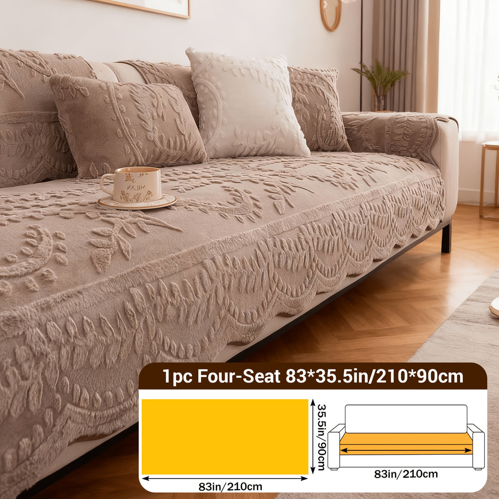 Thick Faux Rabbit Plush Sofa Cover – Soft Non-Slip Washable Pet-Friendly Furniture Protector for Living Room, Bedroom & Office – 4 Colors, Armrest to 4-Seat