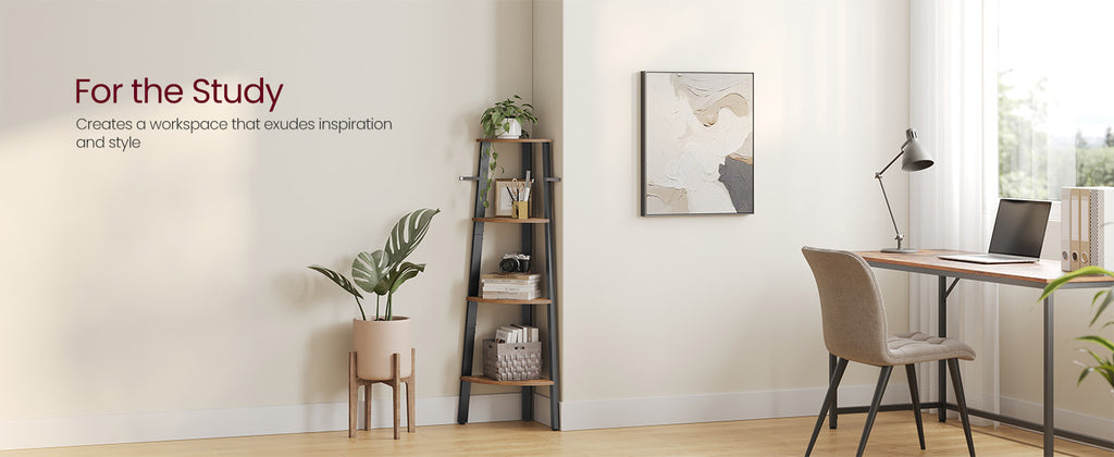 Corner Shelf 4-Tier Ladder Bookshelf & Plant Stand – Industrial Style Space-Saving Corner Shelving Unit for Living Room, Bedroom, Study & Entryway