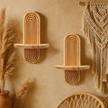 Boho Wooden Small Wall Rack Set of 2 – Hanging Storage Shelf for Bathroom, Bedroom, Living Room & Kitchen Decor Organization