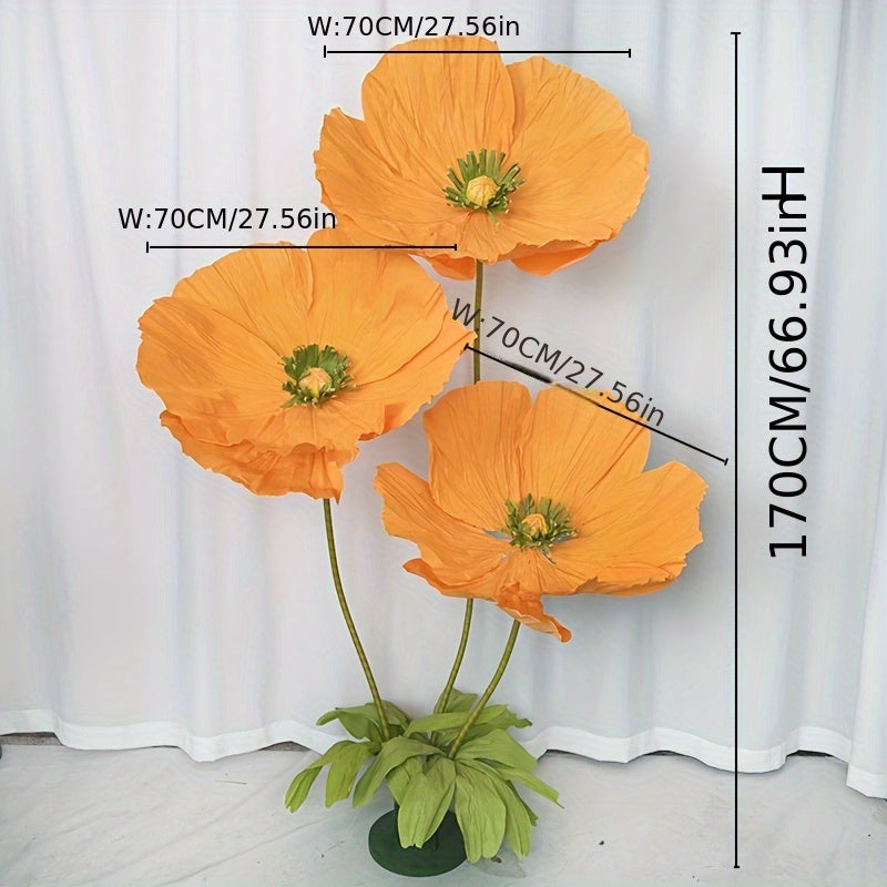 Giant Artificial Paper Peony Flowers Set of 3 – Large Paper Craft Floral Arrangements with Base Stems for Wedding, Birthday Party, Home Decor & Window Display