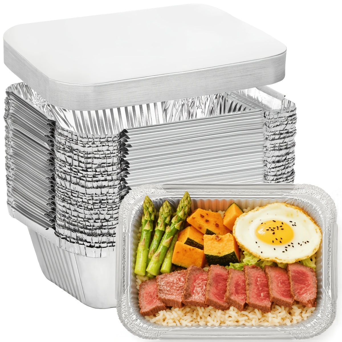 Disposable Aluminum Foil Pans 30-Pack with Lids 7.65x5.7 Inch - Foil Baking Pans for Cakes Cooking Heating Storing Food Prep, Holiday Baking Trays for Christmas Thanksgiving
