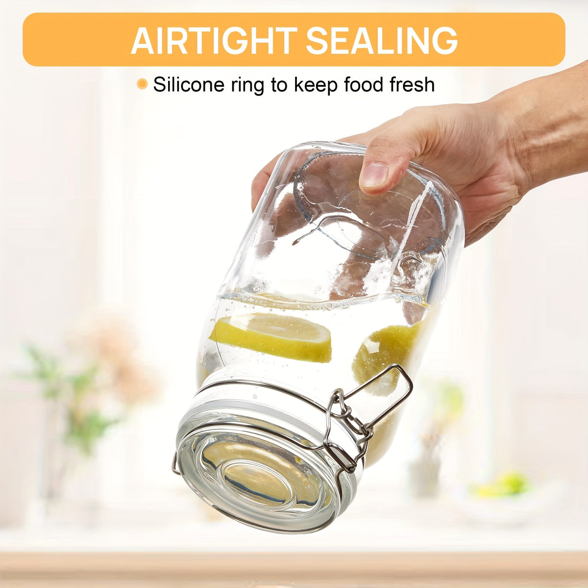 50oz Airtight Glass Jars with Lids Set of 3 - Square Borosilicate Food Storage Canisters for Pantry Organization, for Sugar Flour Cereal Coffee | Nuvia Haven