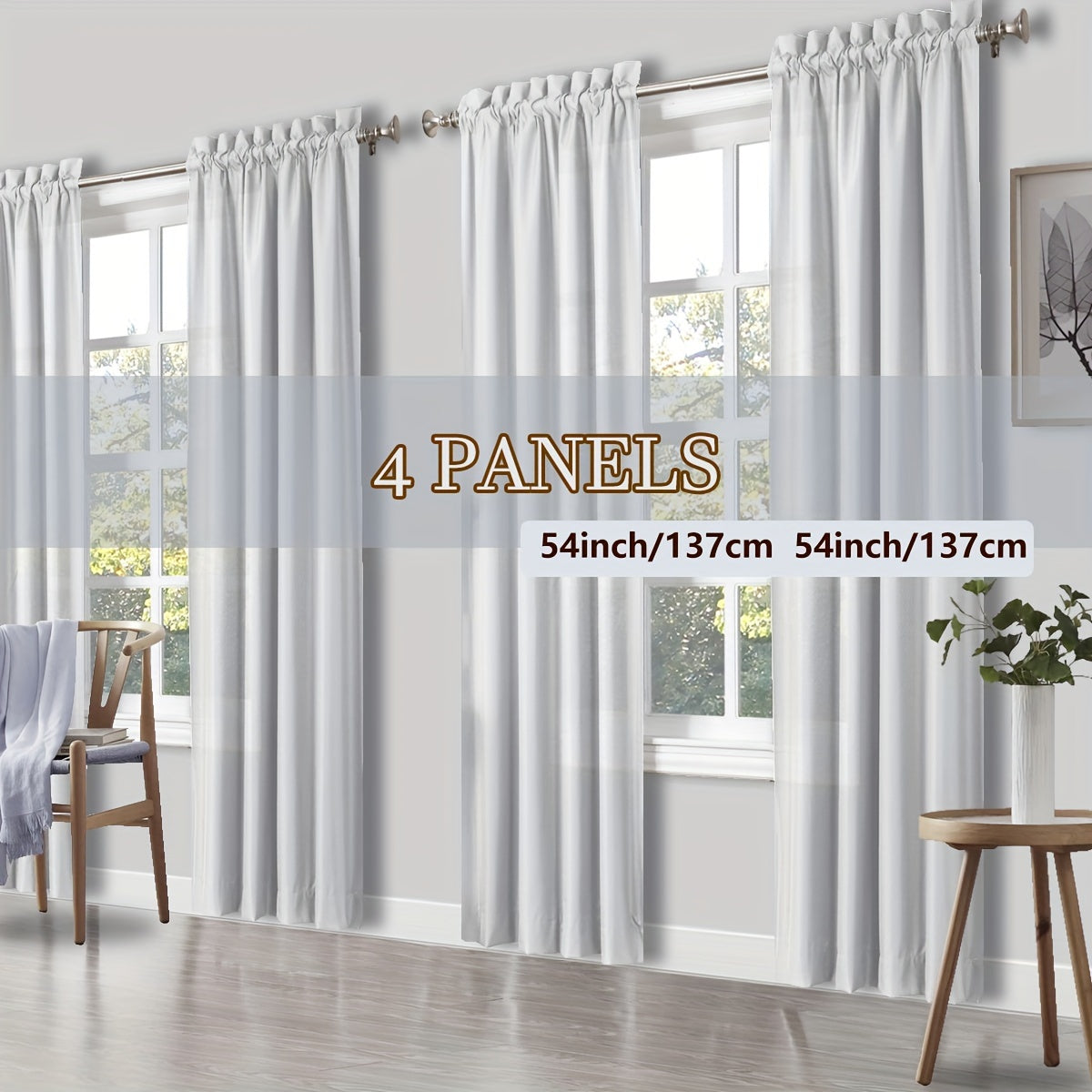 Solid Color Rod Pocket Light Filtering Curtains – 4 Panels Set for Living Room, Bedroom & Office | Multiple Sizes & 10 Colors | Simple Modern Window Panels