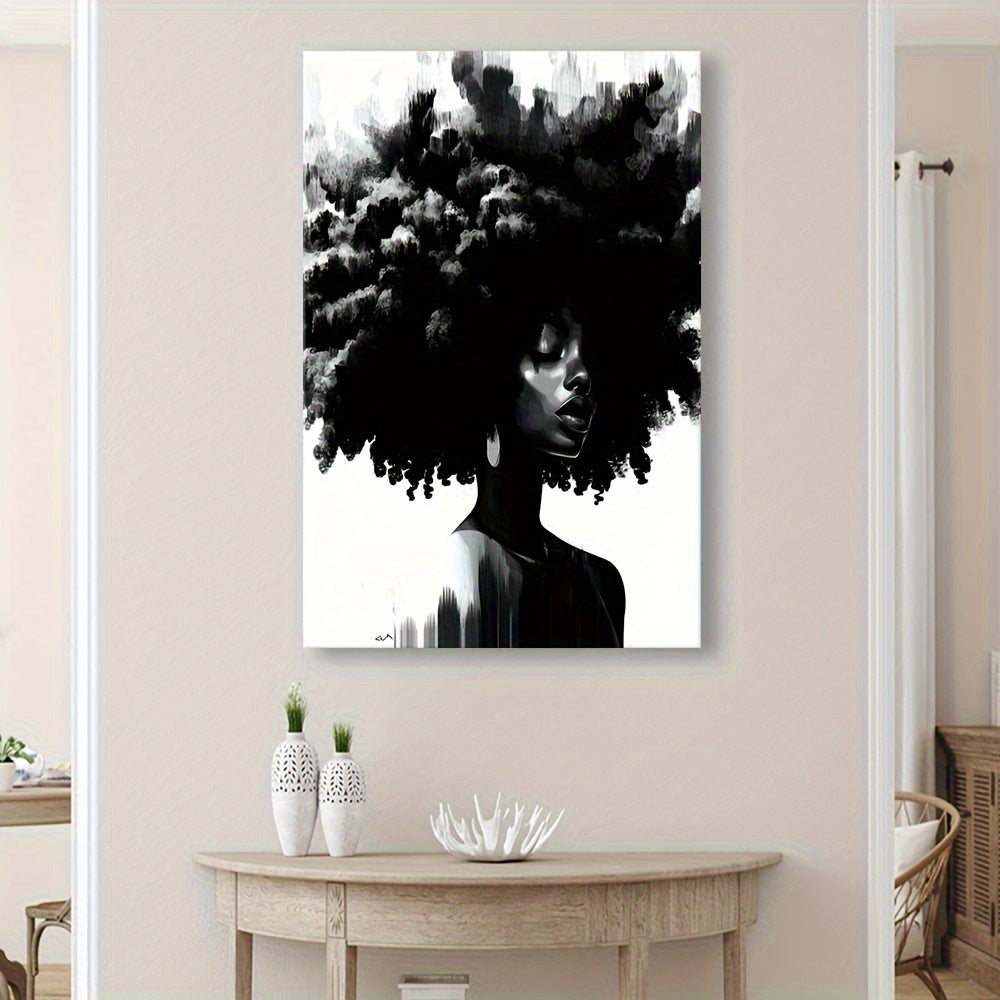Framed Black & White Abstract Lady Canvas Wall Art Large Farmhouse Orange Halloween Decor – Decorative Painting for Living Room Bedroom, Unique Room Decor Gift, All Saints' Day