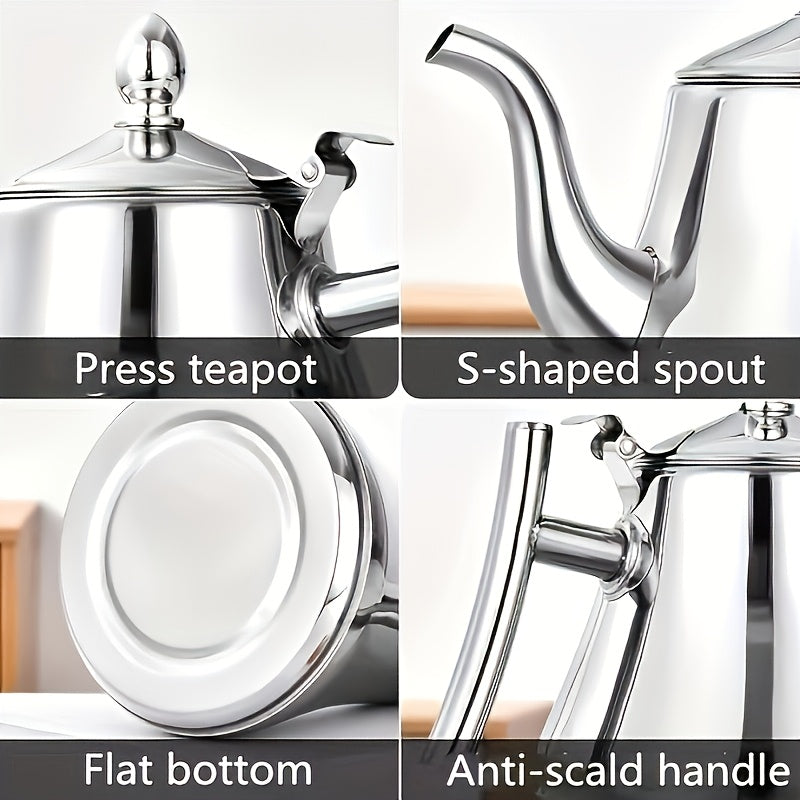 Stainless Steel Kettle with Filter Tea Pot Coffee Pot Cold Water Pitcher Induction Cooker Compatible for Home Hotel Restaurant Golden Finish